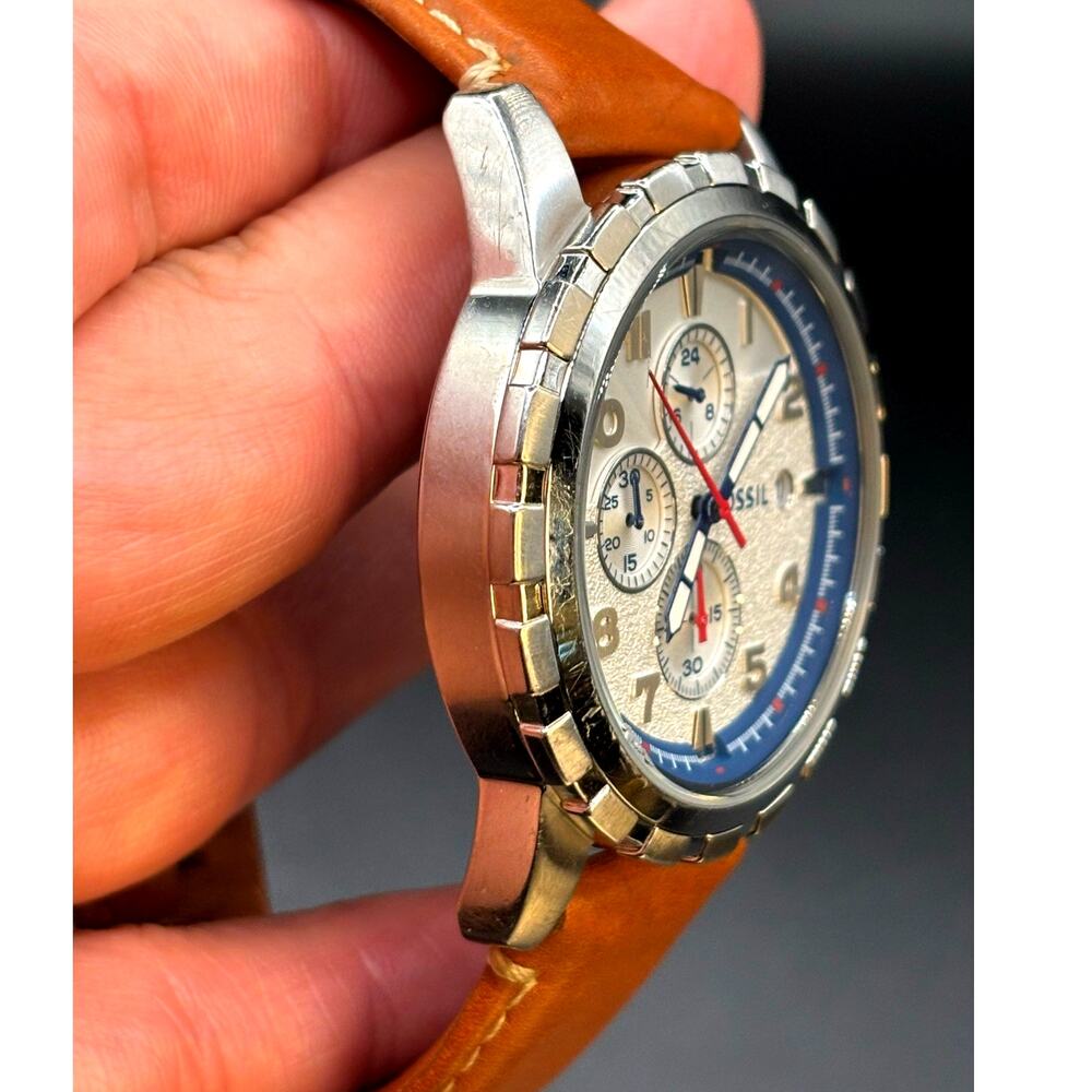 Fossil Dean FS5069 Men’s Chronograph Silver Dial Brown Leather Watch 45mm - Picture 16 of 17